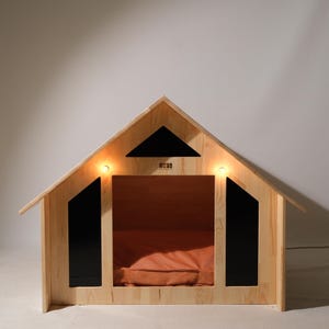 Luxury Wooden Dog House with Lights: Modern Pet Bed for Large Dogs