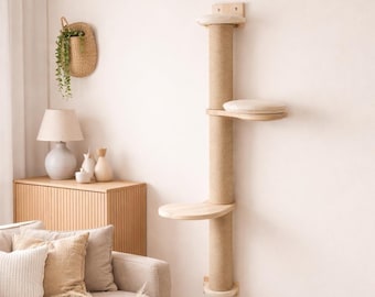 Wall-Mounted Cat Scratching Post with Climbing Shelves