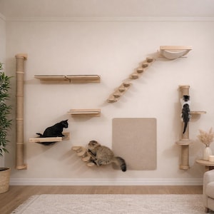 Pine Wood Cat Wall Playground: Condo, Bridge, Scratching Post Set