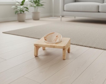 Elevated Ceramic Pet Bowl with Wooden Stand – Modern Raised Cat & Dog Feeder
