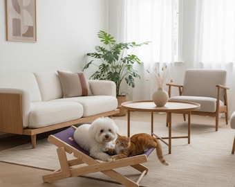 Adjustable Wooden Cat Hammock: Modern Portable Cat Bed