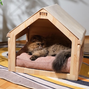 Modern Wooden Indoor Pet House With Cushion, Stylish Dog Or Cat Bed, Minimalist Pet Furniture, Gift For Pet Lovers, Cat House, Dog House,