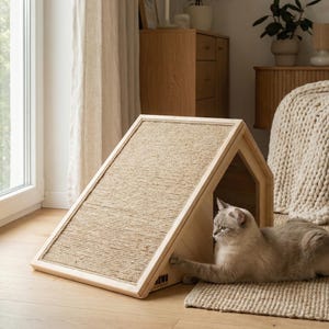 Alles-in-één houten kattenhuis met krabplank en gezellige schuilplaats