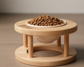 Handmade Wooden Elevated Pet Bowl | Modern Cat & Small Dog Feeder