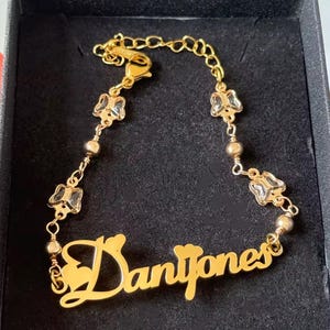 Personalized Gold Name Bracelet: Butterfly Charm, Custom Jewelry Gift
