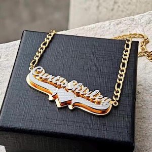 Double Plated Name Necklace, 3D Nameplate Necklace, Personalized Gold Name Pendant, Custom Name Necklace, Personalized Gift For Her