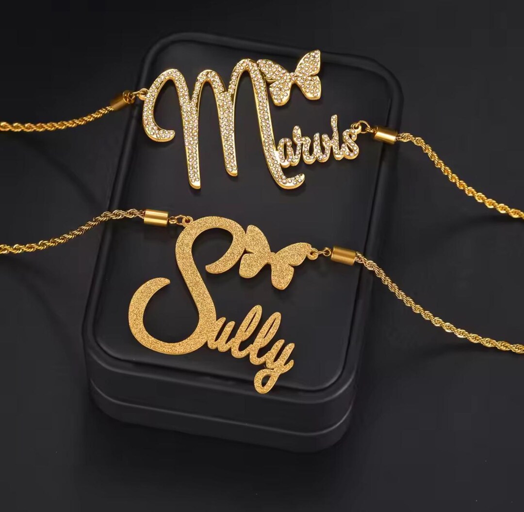 Custom Bling Name Necklace: Script Diamond, Gold Finish - Etsy