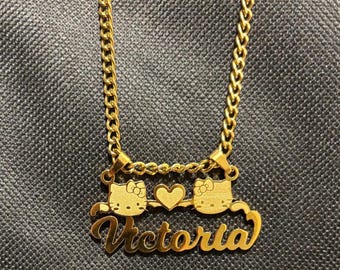 Custom Kitty Cat Name Necklace,Personalized Gold Name Pendant, Cat Lover Gift Jewelry, Cute Name Necklace for Her,Birthday Gift Idea,Kitty