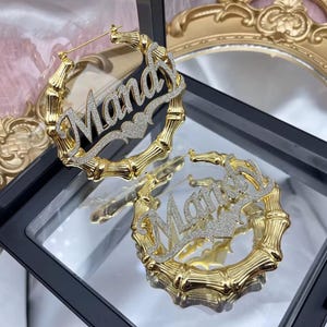 Bamboo Name Hoops, Bling Name Earrings, Big Bamboo Earrings, Personalized Earrings, Big Hoop Earrrings, Golf Name Earrings, Gift For Her