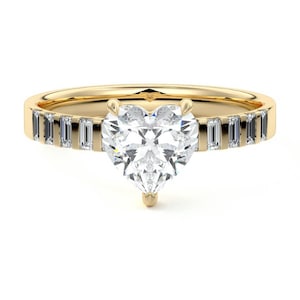 2.74 TW Heart Cut Moissanite Wedding Ring, Colorless Moissanite Bridal Ring, Solitaire With Accent Engagement Ring, 14K Gold Proposal Ring