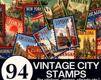 Vintage Travel Stamp PNG Bundle Retro Travel Stickers Collection Digital Download Scrapbook Junk Journal Clipart