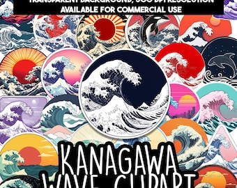 Kanagawa Wave Clipart Bundle - 101 PNG | Great Wave off Kanagawa | Japanese Aesthetic Art | Digital Download for Sublimation & Tumblers