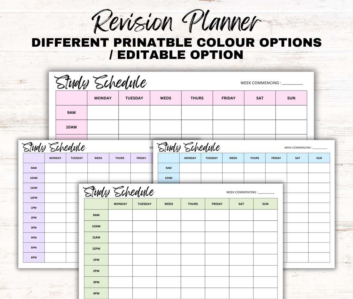Printable Editable Weekly Revision Planner With Time Slots Study Printable Editable Weekly Revision Planner With Time Slots Study