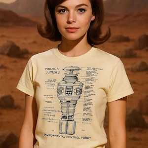 Camiseta con esquema de robot perdido en el espacio: camiseta gráfica retro de ciencia ficción