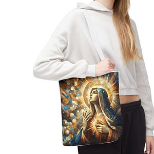Tragetasche mit der Heiligen Maria im Ekstatischen Unions-Design, Künstlerische Tragetasche des Seligen, Göttliche Liebe, Ewige Trage alles, Religiöse Schultertasche,