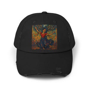 Vibrant Artistic Cap, Unisex Cap, Distressed Cap, Gift for Artists, Casual Fashion Accessory, Festival Headwear, Unique Gift Idea, Frida Kah