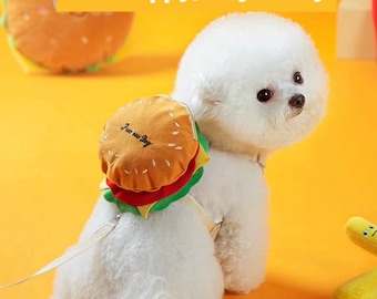 Conjunto de coleira peitoral para cães pequenos com mochila, guia kawaii para animais de estimação com bolsa de armazenamento.