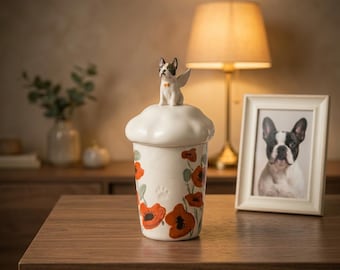 Anpassad ängelurna för husdjur, handmålad blommig keramisk katthundminnessak