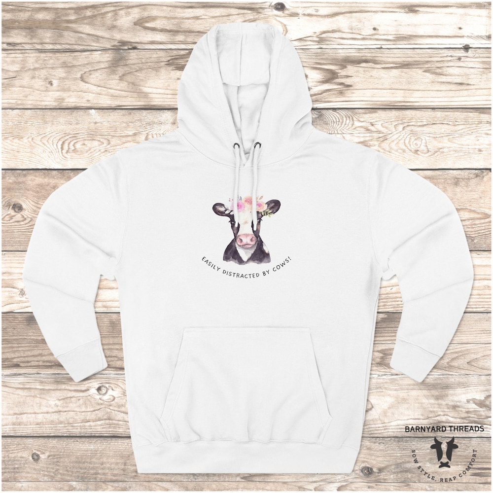 Easily Distracted By Cows, Cow Hoodie, Cute Cow Hoodie, Funny Cow Hoodie, Farm Animal Hoodie, Cow Lover Hoodie, Women Hoodie, Gift For Her Livingmall