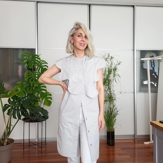 Cotton Summer Dress Women - Sculptural Light Grey Dress - Sleeveless Minimalist Shift Dress - Handmade Modern Outfit - Size 38