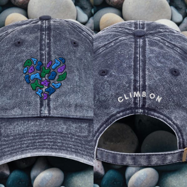 Embroidered Climbing Holds Heart Vintage Cotton Twill Cap for Climbers, Climber Hat, Climbing Gift, Rock Climber Valentine, Boulder Gift