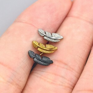 16G Titanium Feather Stud Earring, Tragus Earring, Helix, Cartilage, Internally threaded, Flat Back Earring, Gift for her