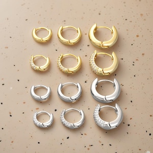 18K Gold Dainty Huggie Hoop Earrings, Thick Rounded Hoop Earrings, Chubby Gold Tiny Huggies, Sterling Silver Everyday Earrings