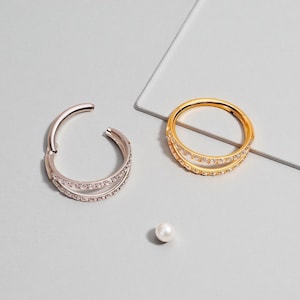 Anneau à double charnière en acier au titane 16 g • Anneau de cartilage • Anneau de nez • Anneau de piercing Conch Helix Rook • Anneau de déclic du septum • Cadeau pour elle