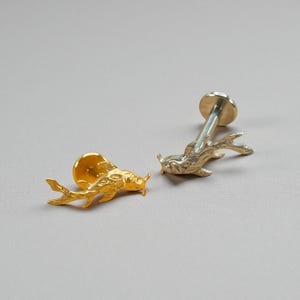 16G Koi Fish Flat Back Stud - Screw Back Stud - Koi Fish Earrings - Cartilage Piercing - Helix Stud - Gold - Silver