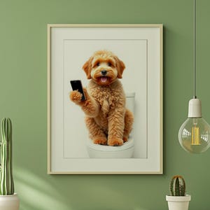 Cockapoo On The Loo Funny Dog Art Print - Cockapoo Bathroom Decor - Dog Lover Gift - Cute Cockapoo Poster - Quirky Pet Wall Art