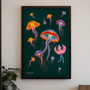 Vintage Jellyfish Poster, Ocean Art, Wildlife Print, Fish Art, Nature, Botanical Art, Marine Art, Gift Idea, Nautical Print, UNFRAMED