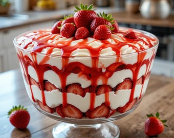 Best Southern Strawberry Punch Bowl Cake Recipe – Instant PDF Download, Layered No-Bake Dessert, Classic Creamy Fruit Trifle
