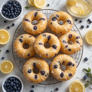 Ricetta PDF per ciambelle al limone e mirtilli al forno / Dolcetto alla frutta per un brunch facile / Colazione o dessert glassato / Download immediato / Ricetta stampabile