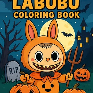 Spooky Labubu Halloween Coloring Book – Kawaii Pastel Goth Style | 55 Pages Printable PDF and PNG Digital Download