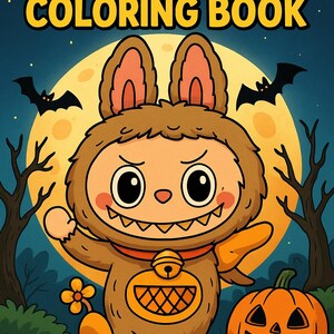 Spooky Labubu Halloween Coloring Book – Kawaii Pastel Goth Style | 55 Pages Printable PDF and PNG Digital Download
