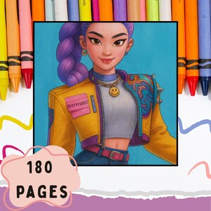 Demon Hunters K-pop Coloring Pages – 50 Printable Coloring Book for Kids | Digital Download Anime Style Characters