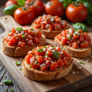 Meilleure recette de bruschetta | tomates, ail et basilic sur pain rustique | Téléchargement instantané du PDF | Apéritif Italien | Recette maison facile