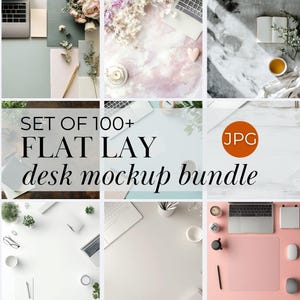 Flatlay Desk Mockup Bundle Minimal Boho Desk Flatlay Desk Background Image Flatlay Desk Feminine Office Stock Photo Modern Office Background