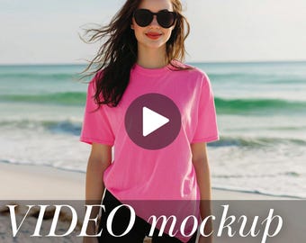 T Shirt Video Mockup for T Shirt Comfort Colors Mockup Comfort Colors Mockup Neon Pink Listing Video Mockup Bella Video Mockup Beach Mockup