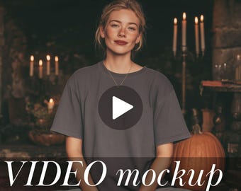 Comfort Colors 1717 Mockup Comfort Colors video mockup T Shirt Halloween Mockup Pepper T-Shirt video mockup Woman Grey T Shirt Video Apparel