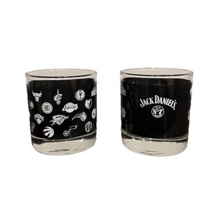 NBA Jack Daniels Old No 7 Basketball Glass Cup Low-ball Whiskey Bourbon Set Pair