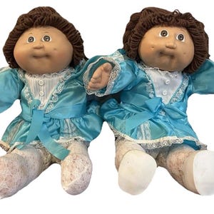 Cabbage Patch Twins Girl Doll 16&quot; Brown Hair Eyes Matching Outfit 1985 Vintage