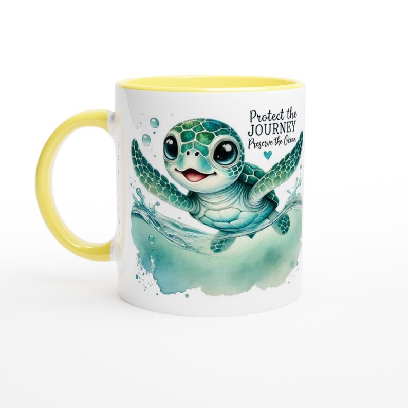 Spersonalizowany kubek z żółwiem morskim: prezent na rzecz ochrony oceanów Ceramic Yellow