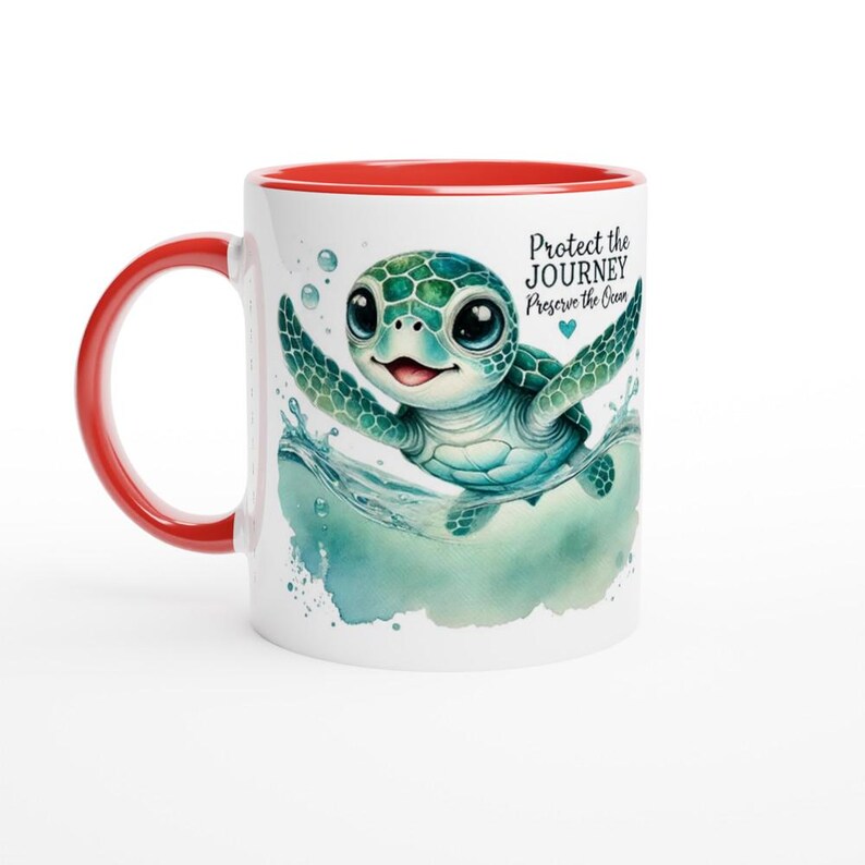 Spersonalizowany kubek z żółwiem morskim: prezent na rzecz ochrony oceanów Ceramic Red