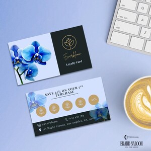 Cartão Fidelidade Florista, Cartão Fidelidade Elegante, Cartão Fidelidade VIP, Cartão de Recompensas, Modelo de Cartão Fidelidade Azul, Download Instantâneo, Recompensa para o Cliente