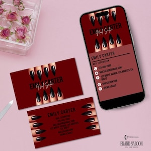 Nageltechniker Visitenkarte Vorlage, bearbeitbar in Canva, für Nail Tech Profis oder kleine Unternehmen