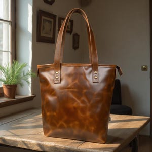 Designer Handbag, Oversized Full Grain Buffalo Brown Leather Tote bag for Work, Travel & Everyday Use (Brown)