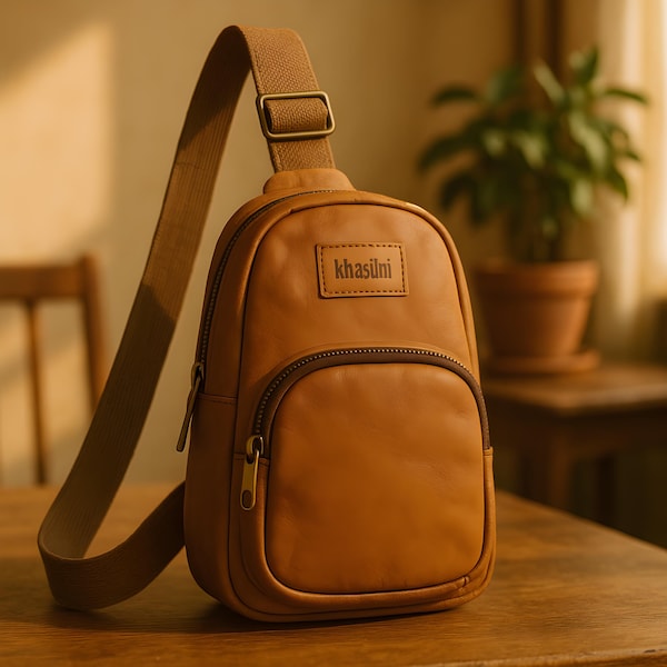 Handcrafted Leather Crossbody Sling bag: Ethically Made Travel backpack