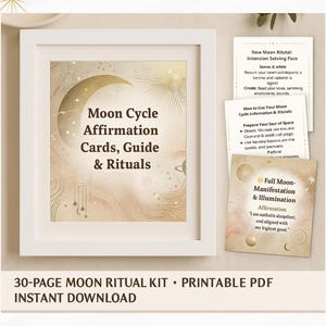 Moon Cycle Affirmation Cards + Guide & Rituals | Digital Download for Lunar Intentions, Self-Discovery and Spiritual Alignment