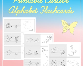Printable Cursive Alphabet Flashcards, Cursive Alphabet Tracing, Learn Cursive, Coloring, Handwriting Practice Cards, Homeschooling